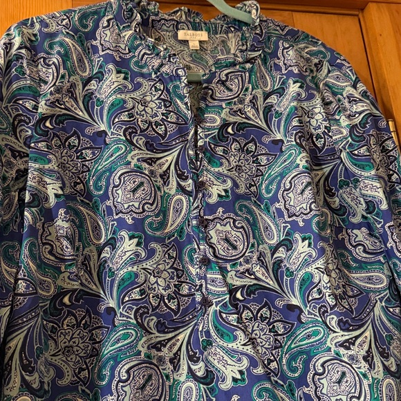 Talbots long sleeve Blouse Blue Green Purple Paisley print Blouse Size large - Picture 9 of 10